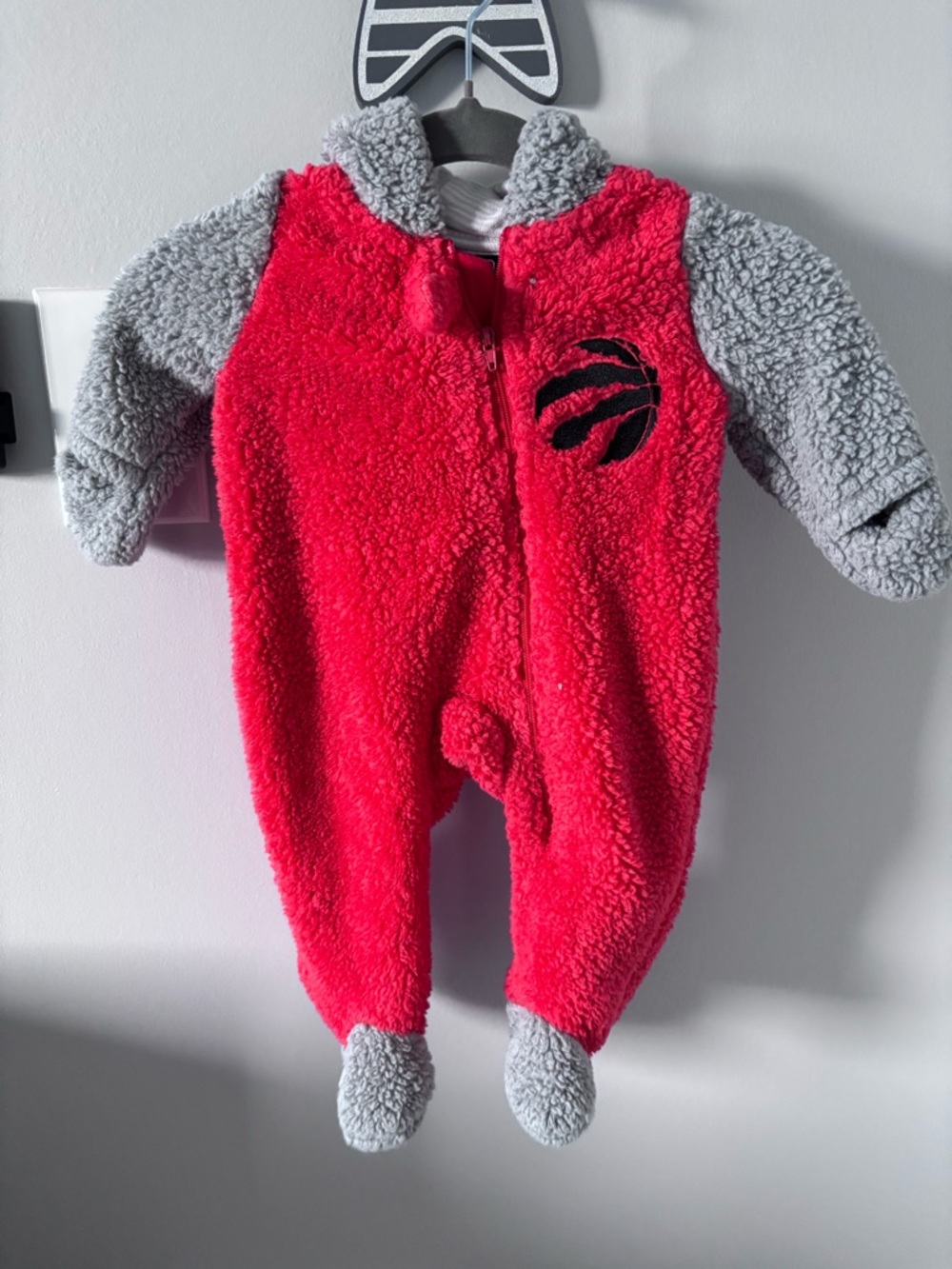 NBA Toronto Raptors Red and Gray Sherpa Footed Baby One-Piece